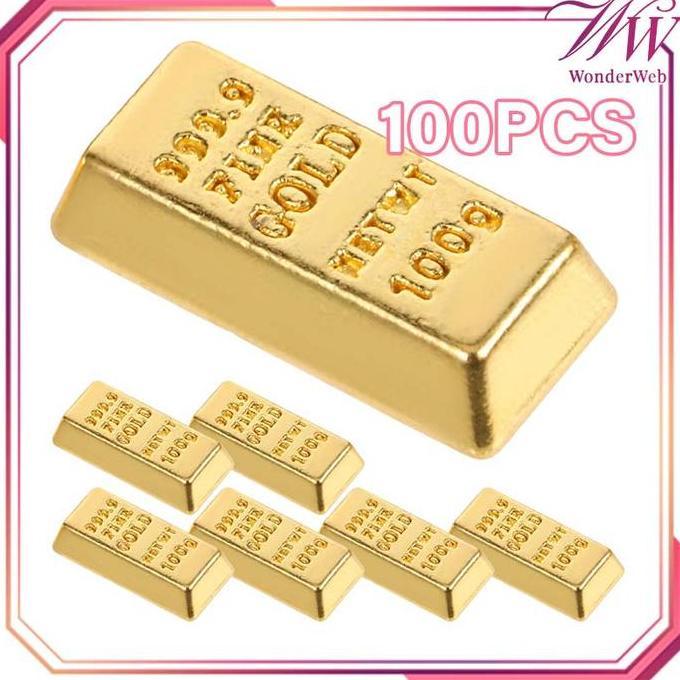 100pcs/Set Pirate Gold Bar Logam Emas Batangan Dekorasi Batang Emas Batangan Emas