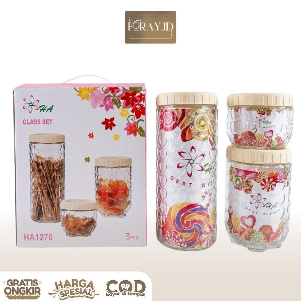 Grosir Toples Kaca 3In 1/ Toples Kaca Hazzel Set 3 |Toples Kaca Snack|Toples Kaca Kue Lebaran|Toples