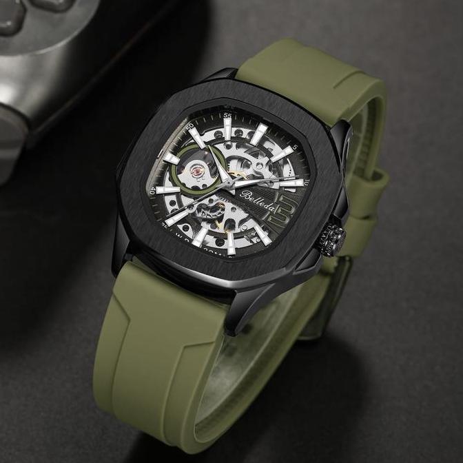 DISKON JAM TANGAN BELLEDA  jam tangann Pria Belleda 9633 Rubber Anti Air Automatic Watches