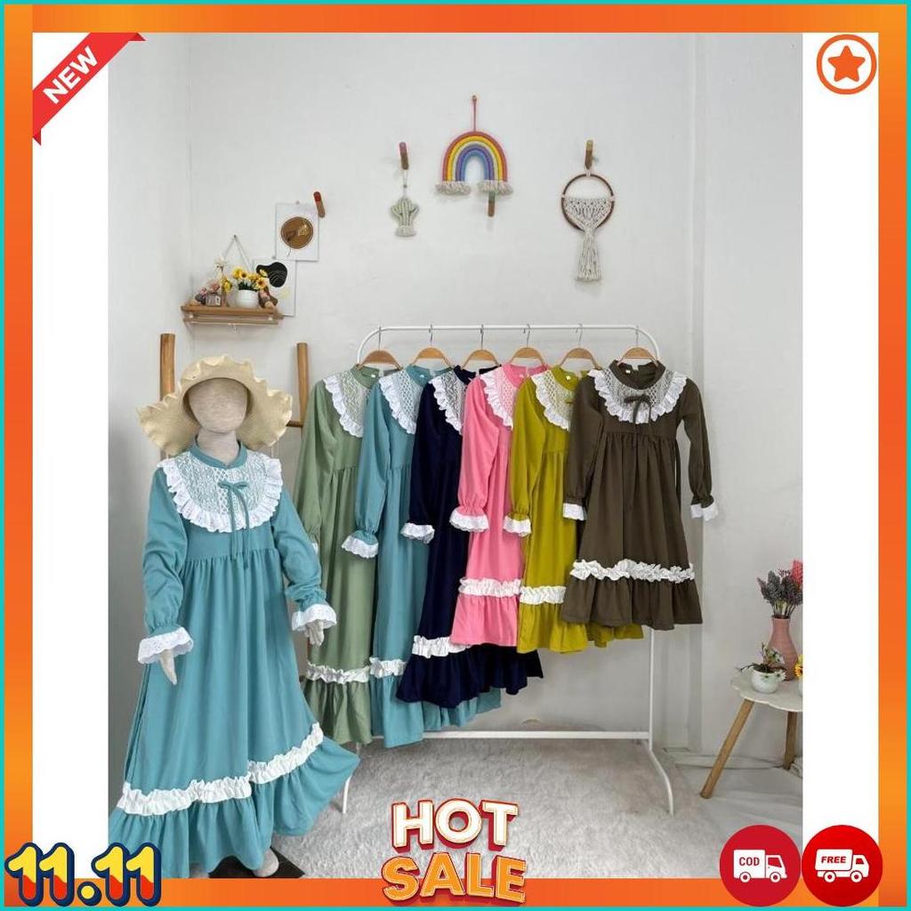 Gamis Anak Dixie Brukat Smlxl Baby.Cloth Untuk Umur 3-14Tahun Muslim  Remaja  Tanggung  Cewek  Panja