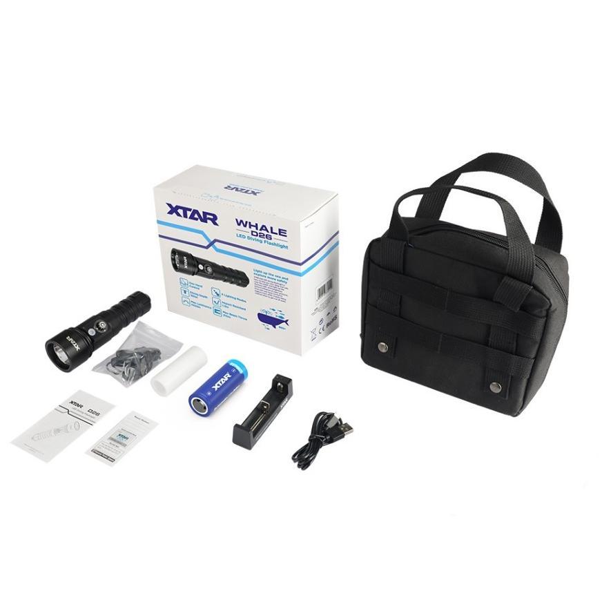 XTAR WHALE D26 1100 LM FLASHLIGHT , SENTER SELAM, FLASH DIVING