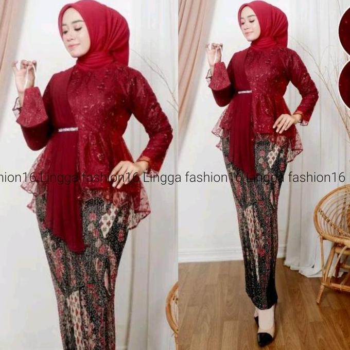 SET Aurora Selendang Ceruty Kebaya Blouse Selendang Brokat Tile Kebaya Wisuda Kebaya Lamaran Kebaya 