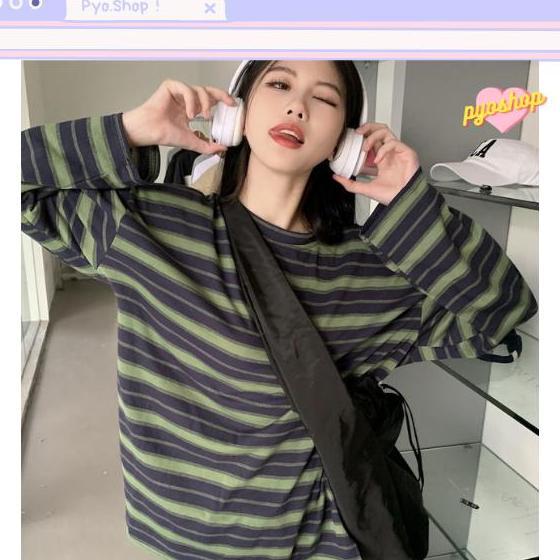 T-Shirt Oversize Lengan T Shirt Oversize Lengan Panjang Garis Motif Belah