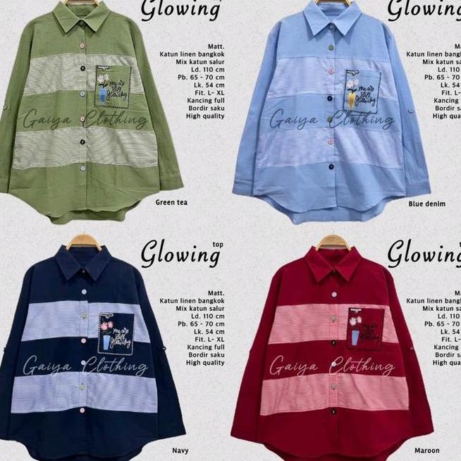Atasan Kemeja Jumbo Atasan Kemeja Jumbo Wanita Katun Linen Mix Salur