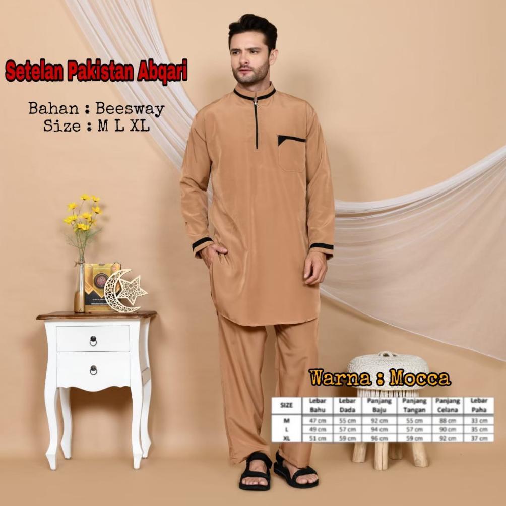 Setelan Pakistan Abqari  - Baju Koko Muslim Setelan Pakistan Dewasa - Koko Pakistan Dewasa Diskon