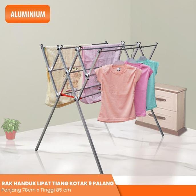 Jemuran Pakaian Rak Handuk Lipat Aluminium Beta Pipa Kotak Terlaris