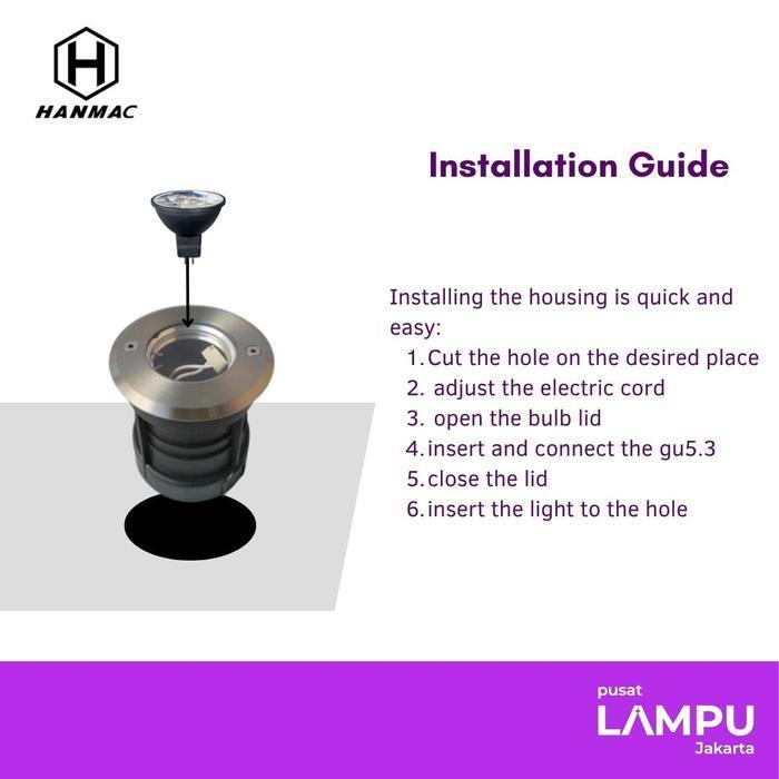 Hanmac H-704 kap Lampu Lantai/kolam Stainless 316 MR16