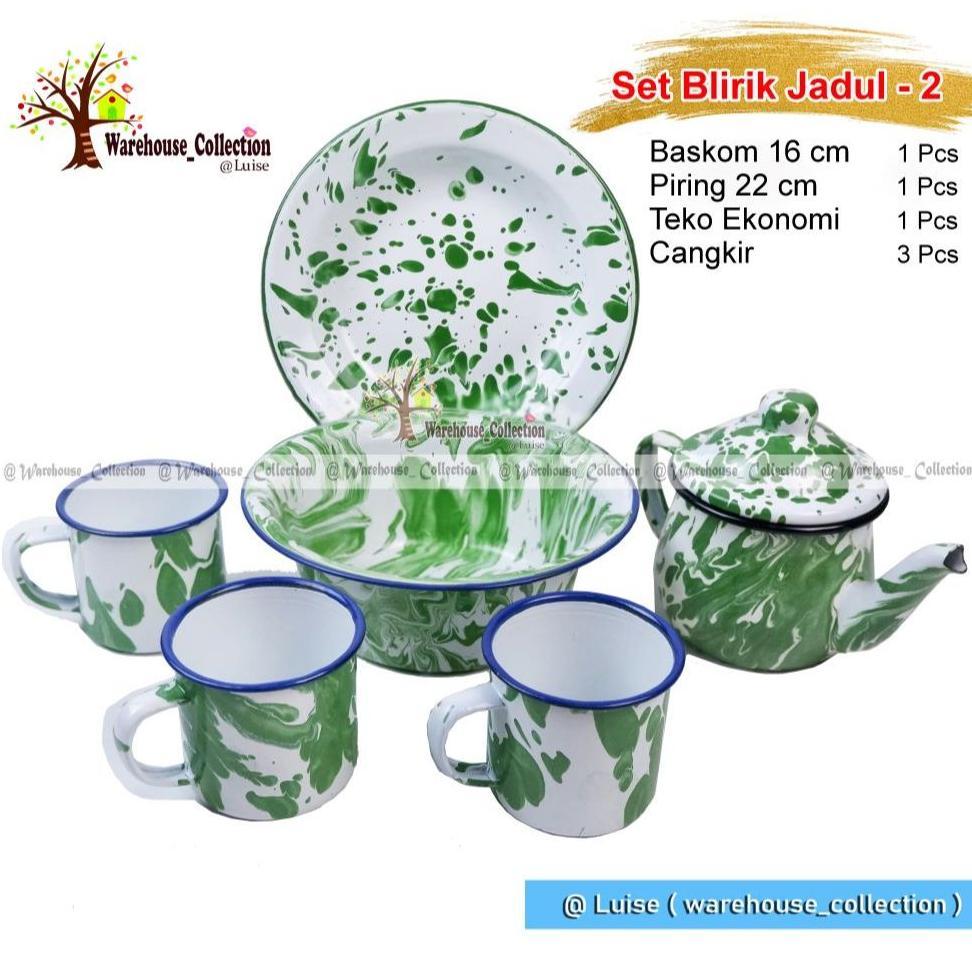Set Teko Blirik Jadul /Teko Cangkir Piring Mangkok / Set Jadul Blirik Unik Terlengkap