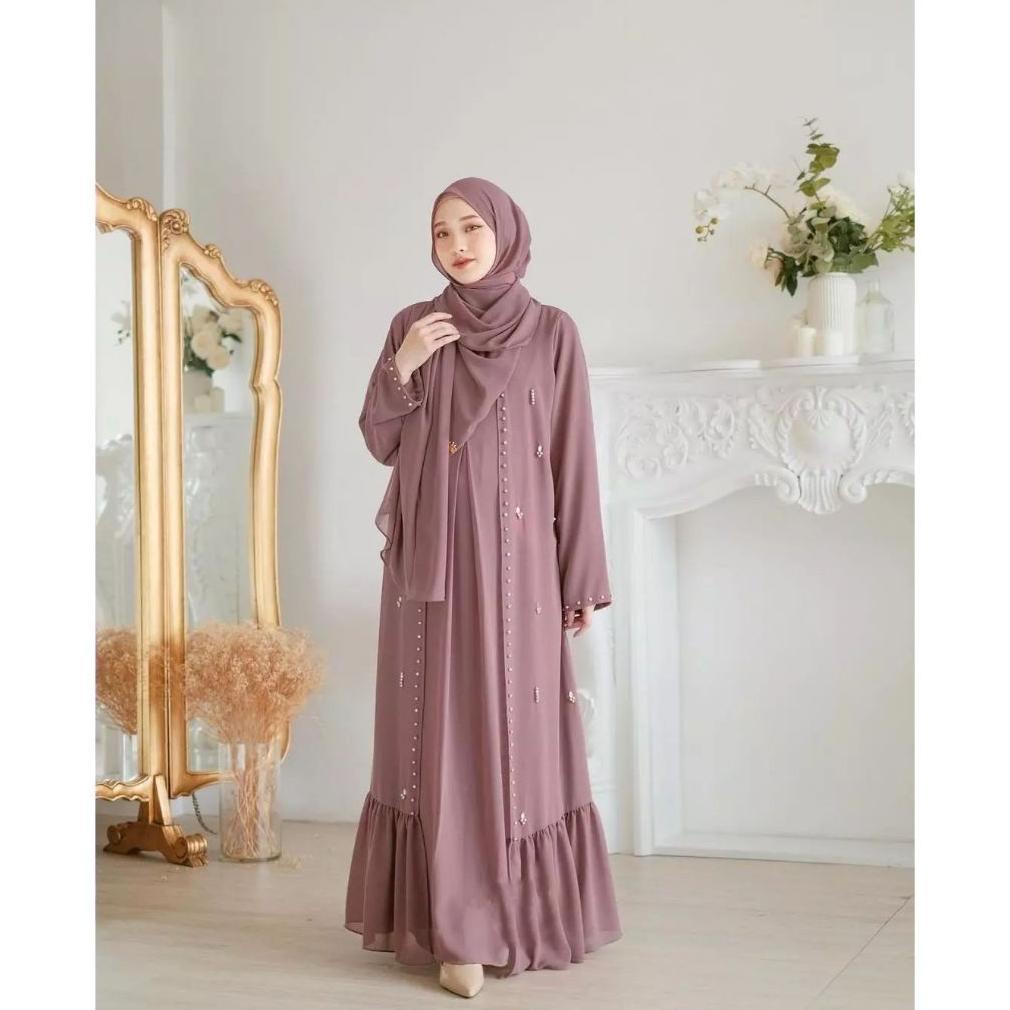 Abaya Hitam Mewah Elegan Nazhira Abaya Set Outer Termurah