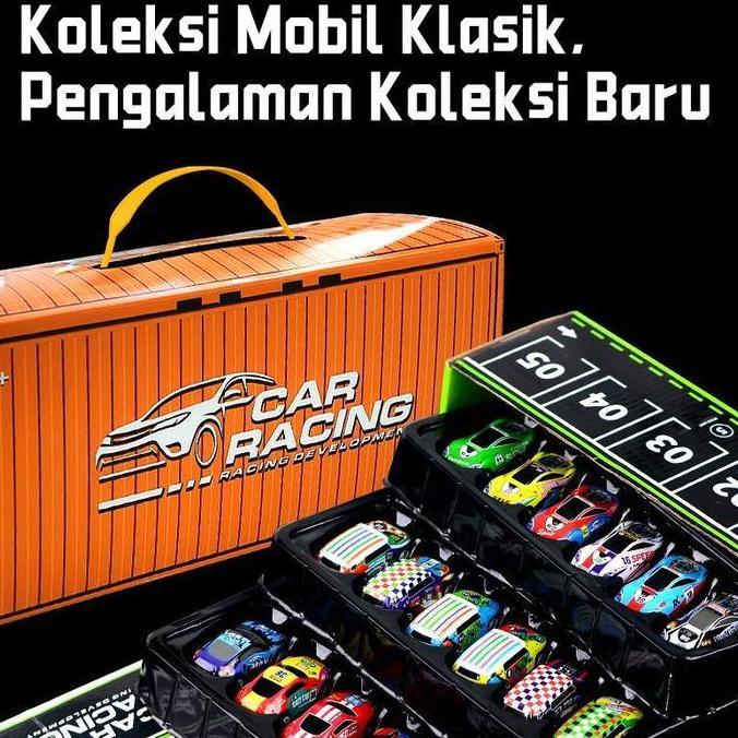 Whyyou- Set Mobil Mainan Balap Inersia Metalik Dengan Kotak Penyimpanan(24Kontainer)-Hadiah Tahun Ba