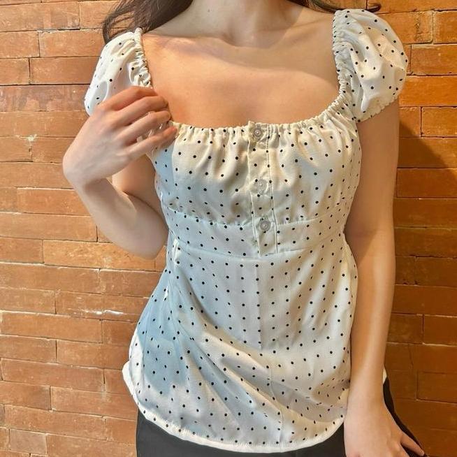 Dotty Polkadot Blouse Dotty Polkadot Blouse Top Atasan Wanita Pita Renda