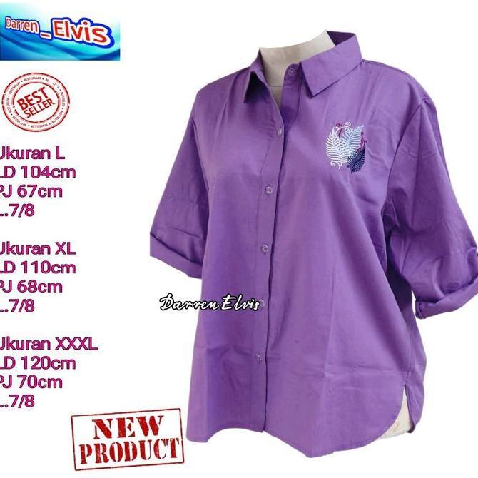Kemeja Katun Kemeja Katun Ungu Terong Ungu Wanita Bordir Bunga Jabol