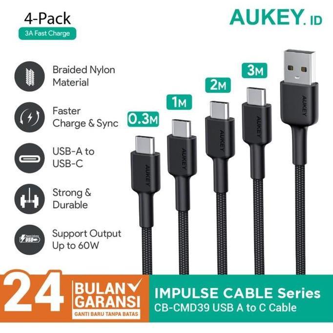 Aukey CB-CMD39 Kabel Charger 30cm 1M 2M 3M USB Type A to C 3A 60W PD