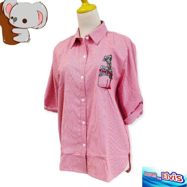 Kemeja Wanita Import Kemeja Wanita Import Kotak Merah / Bordir Fish