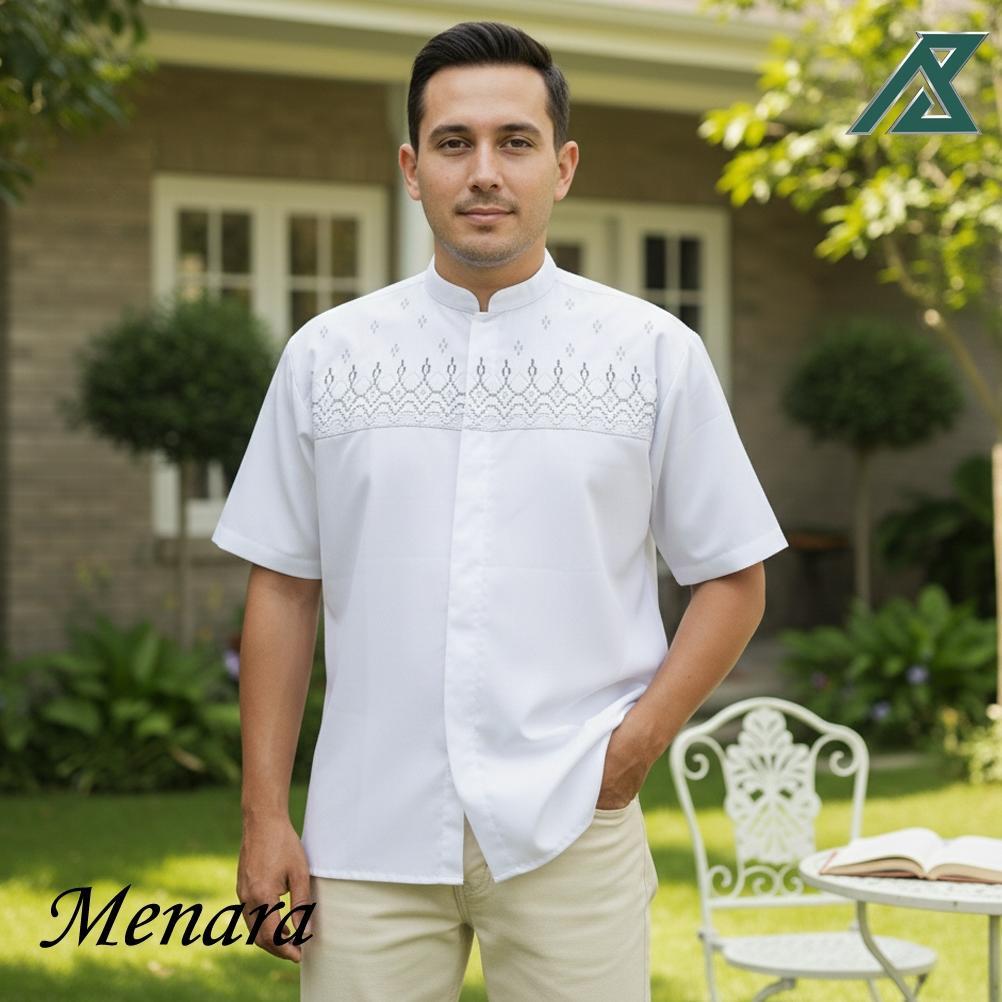 PROMO Koko putih pendek bordir | Baju Koko Warna, Baju Koko putih Pendek| koko polos katun