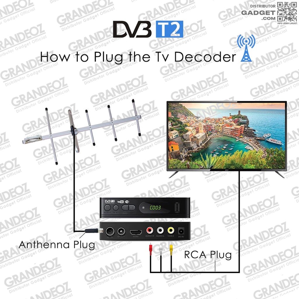 Paket Set Top Box Super Hd Dvb T2 + Antena Tv Tfl D139 + Booster Signal D15 Amplifier Stb 168 Anten 