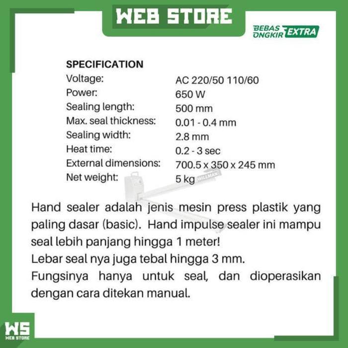 Long Hand Impulse Sealer Makanan FS-500H Mesin Alat Press Plastik 50cm Alat Segel Plastik 50cm Panja
