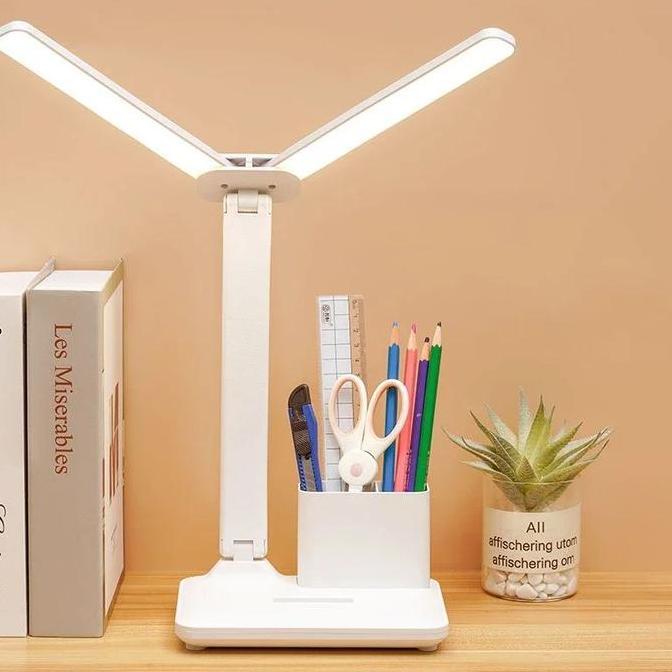 Lampu Meja Belajar Double Head 3 Color Rechargeable 1200mAh  lampu belajar bisa di cas