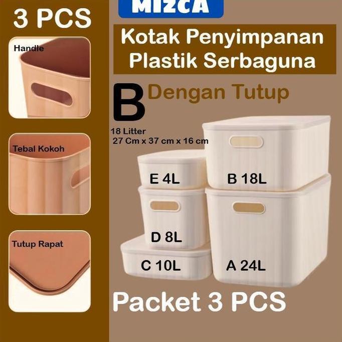 Isi 3 Pcs Mizca Kotak Penyimpanan Plastik Susun Dengan Tutup Packet Storage Box Container Bin Pantry