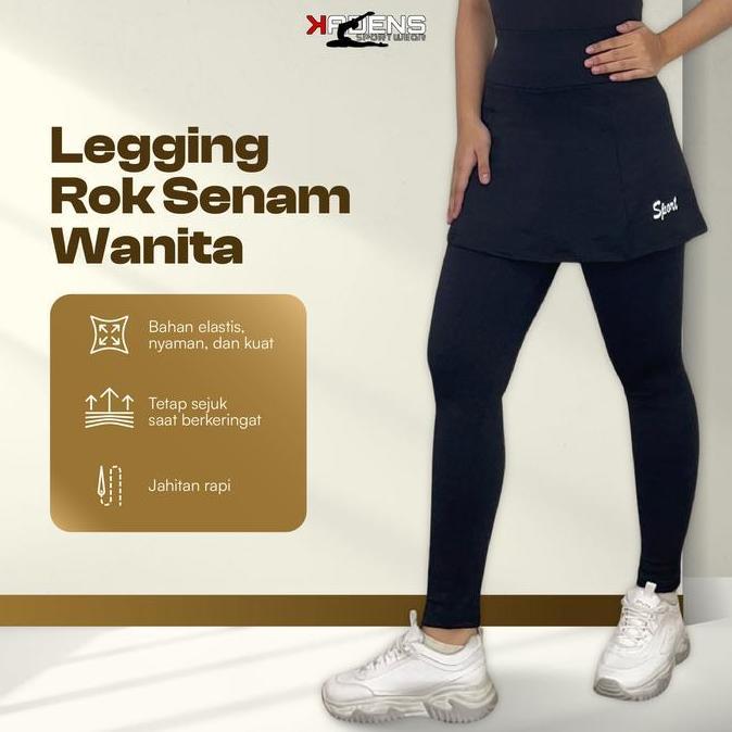 KADENS Celana Legging Rok Senam Wanita Polos/Legging Rok Panjang/Legging Senam Muslimah/Celana Senam