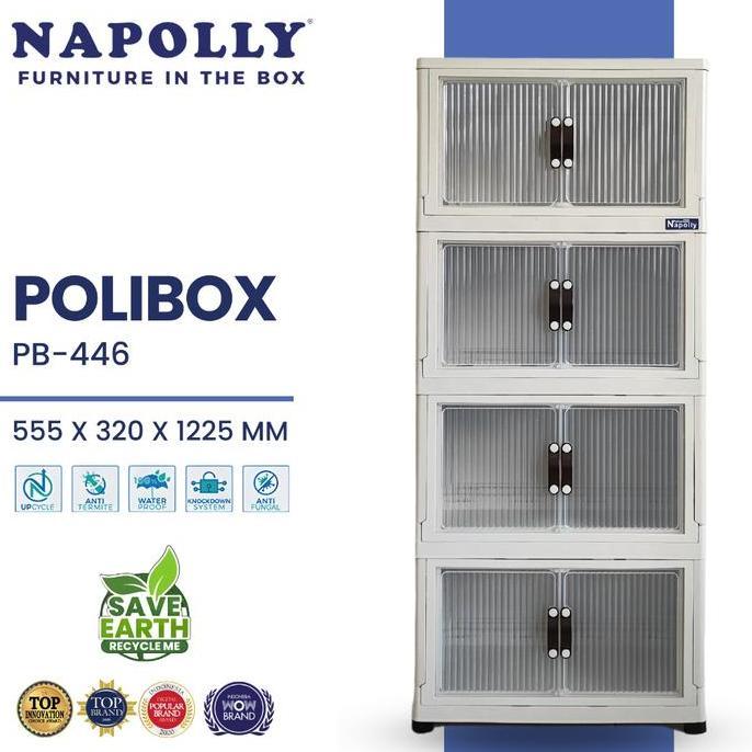 Napolly Lemari Susun 4 Polibox 446 Box Laci Plastik Jumbo + Roda Lemari Serbaguna Minimalis Anti Ray