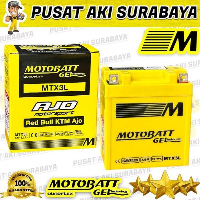 Promo JAMINAN ORI MOTOBATT MTX3L ACCU GEL AKI MOTOR SUZUKI SATRIA HIU SATRIA S KAWASAKI NINJA 150 YA
