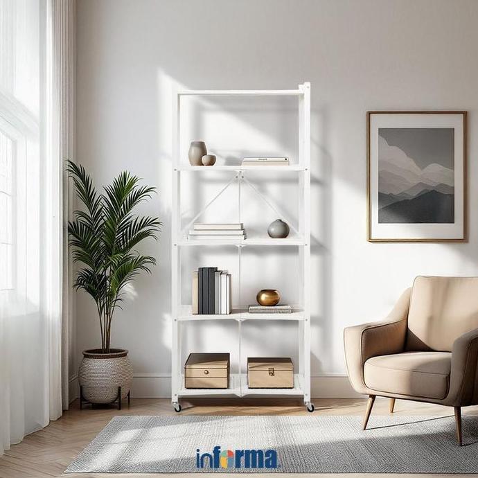 Informa Ollin Rak Besi Lipat 5 Tingkat - Putih Rak Buku Penyimpanan Serbaguna Ruang Tamu Rak Kamar T