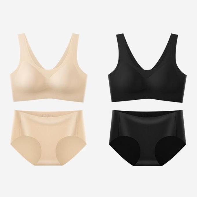 SOJEHBOW BH+CD Set Bra Seamless Jepang Olahraga Push Up Bra Full Cup Set Pakaian Dalam Es Sutra Seam