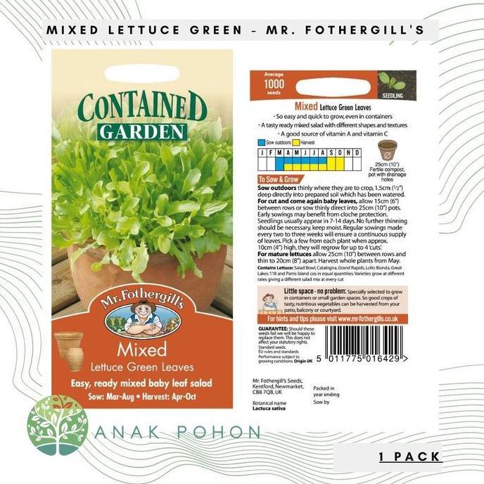 Ready ( 1 PACK ) Benih Mixed Lettuce Green Leaves - Mr. Fothergills