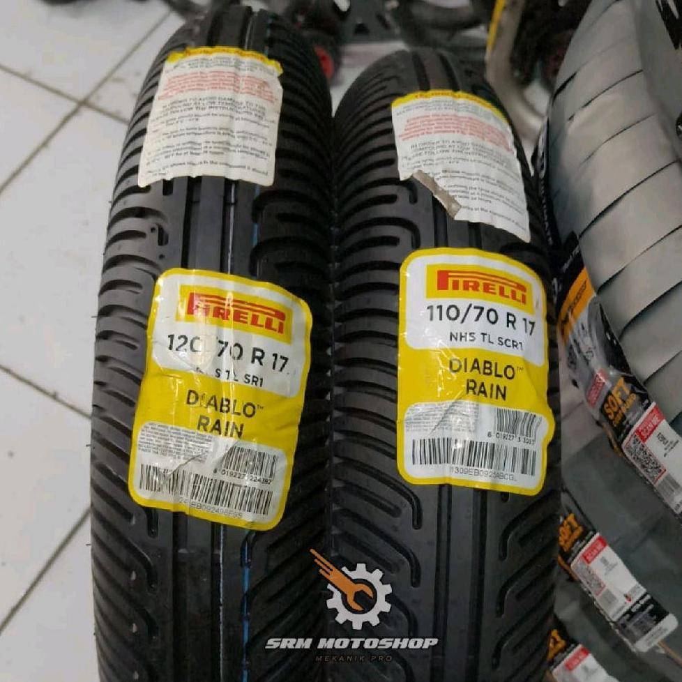 Sepasang Pirelli Diablo Rain 110/70-17 & 120/70-17 Radial Tipe Tubles Soft Compound