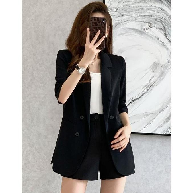 MALUKSHURE 25013 black Korean Office Coat Wanita Blazer Formal Hitam Crop Jacket Plus Size untuk Dre
