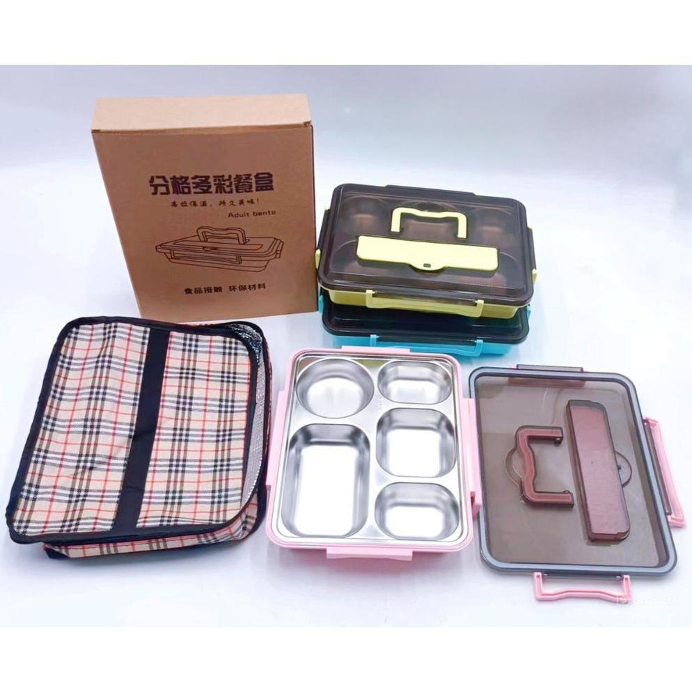 Kotak Makan Sekat 5 Stainless Anti Karat Food Grade  / Tempat Makan Bekal Sekat 5 / Lunch Box 4 Seka