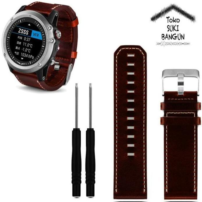 Ready TALI JAM untuk Garmin Fenix 3 Thick Leather Watch Band Strap Tali Jam Kulit Tebal