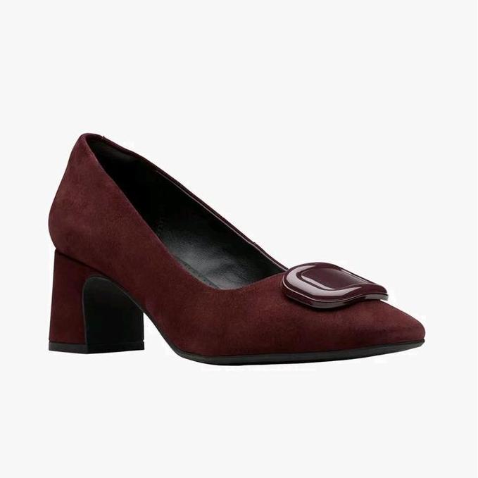 Ready CLARKS Fernie Trim Original Sepatu Heels Wanita Merlot Suede
