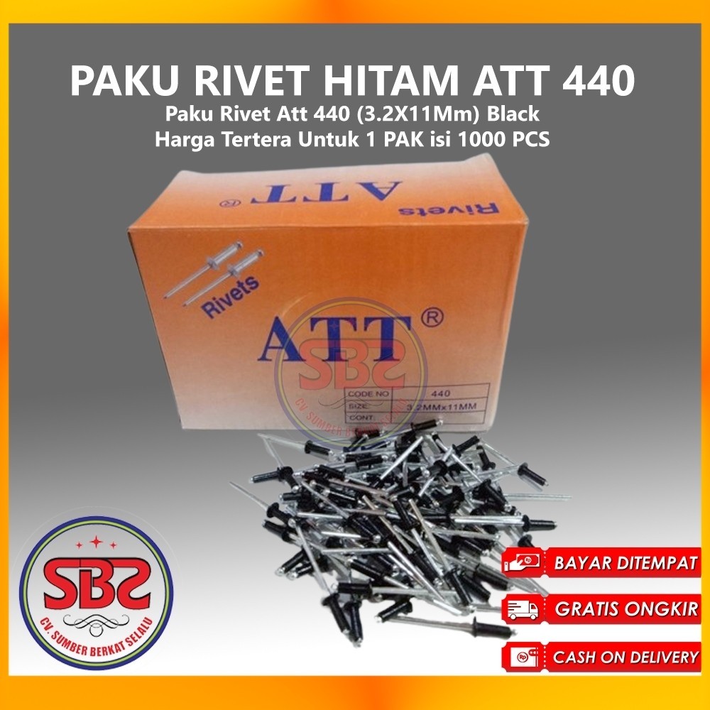 Att Paku Rivet 435, 440 Dan 550 Hitam 1 Box Isi 1000Pcs Hitam - Paku Rivet Hitam / Black