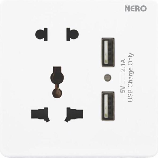 STOPKONTAK NERO UNIVERSAL USB CASA X2 PUTIH. STOPKONTAK USB CASA PUTIH READY STOCK