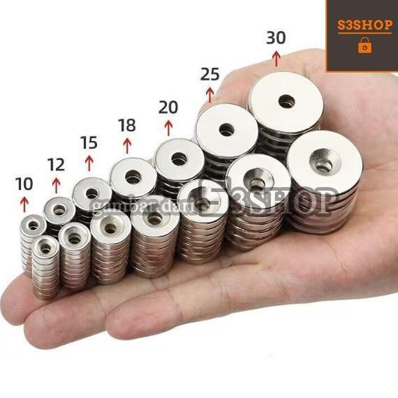 Magnet NEODYMIUM SUPER KUAT N52 Koin Cincin Ring Baut Magnet Lubang