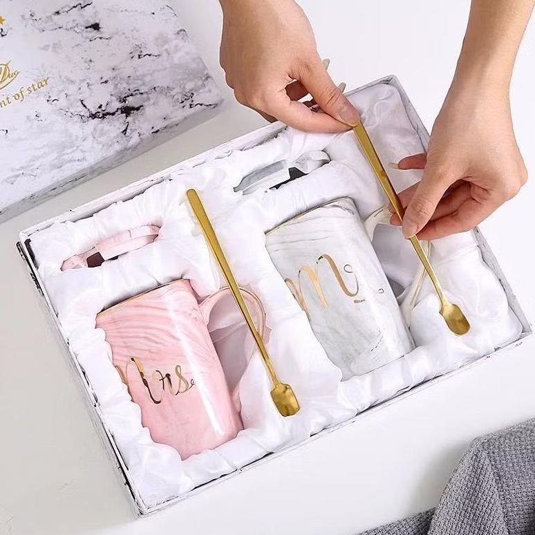 FREE ONGKIR GELAS MARBEL KERAMIK | COUPLE GIFT SET GELAS KERAMIK HAMPERS SOUVENIR MUG CANGKIR CANTIK