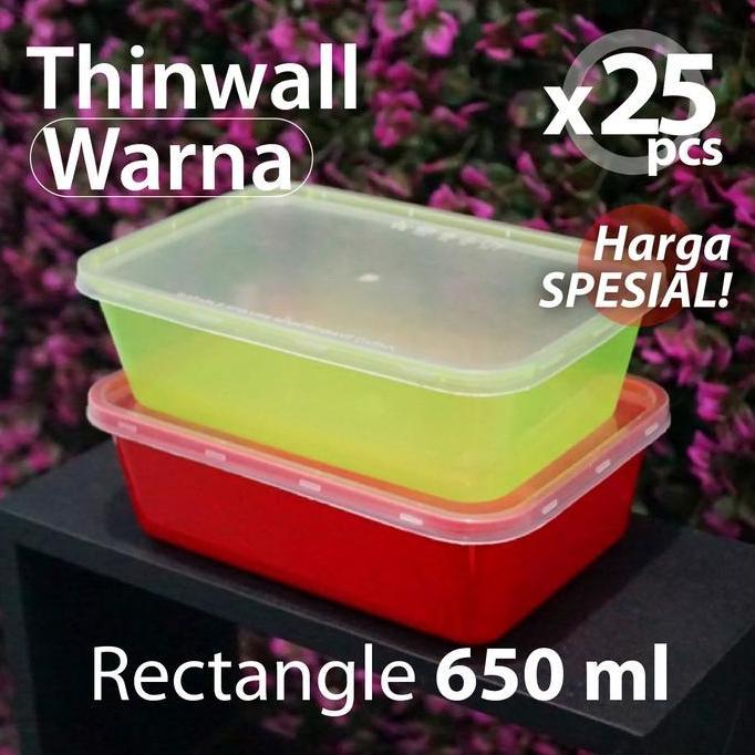 TERLARIS PAKET 25 PCS - THINWALL / KOTAK MAKANAN PERSEGI PANJANG WARNA 650ML
