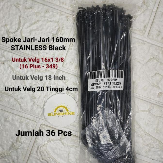 Spoke Ruji Jari 160 STAINLESS Black 160mm Rims Velg Sepeda 20 Murni Tinggi 4cm Dan 18 Dan 16 Plus Ju