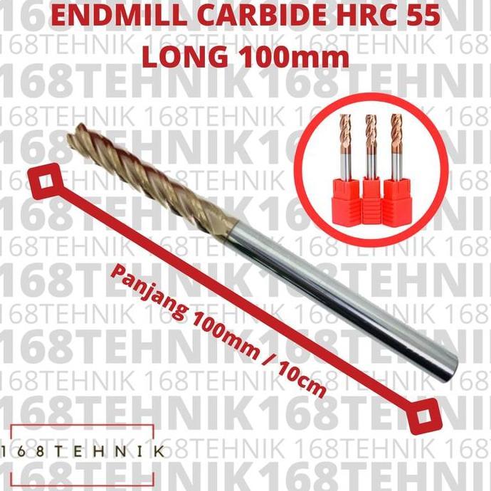 ENDMILL CARBIDE HRC55 LONG 100MM SEMUA UKURAN / PISAU CUTTER MILLING / ENDMIL CARBIDE TIN COATED / E