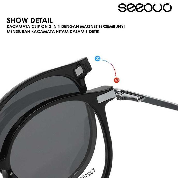 Seeouo Frame Kacamata ClipOn 2in1 Polarized Model Oval TR90+Metal 2186