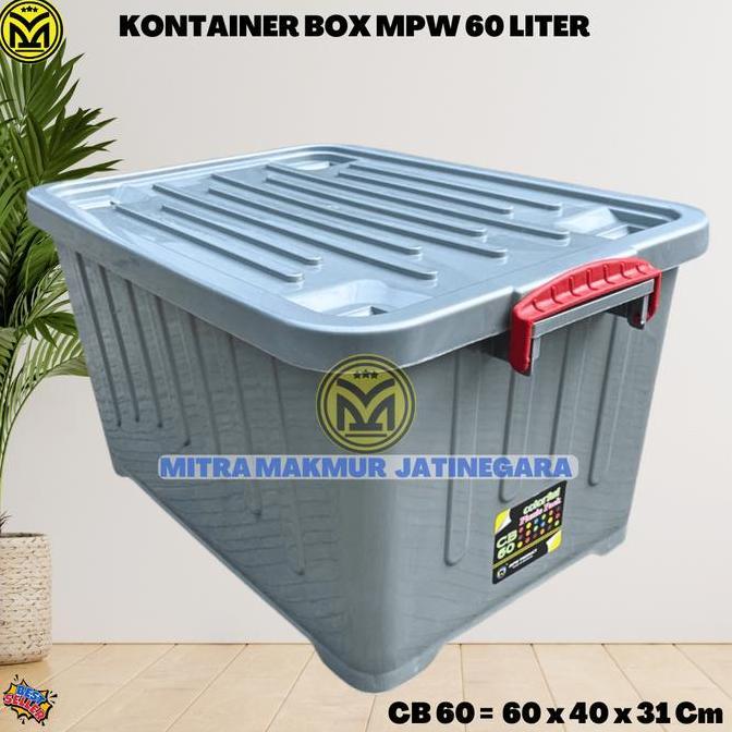 Kubika- Container Box 60 Liter Silver Cb 60 Mpw Kontainer Box Penyimpanan Roda Plastik