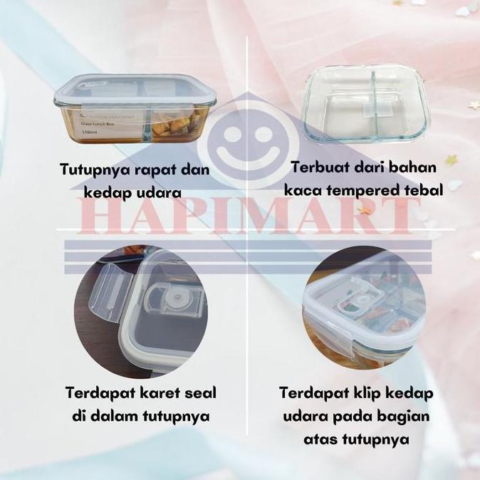 Glasslock Wadah Tempat Makanan Persegi 2 Sekat Storage Putih Satuan