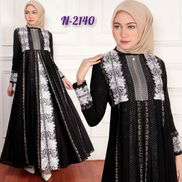 Gamis Wanita Korean Style - Busui//Abaya Turkey/Turki Hitam Bordir Silver N-2140 By Nikitashop