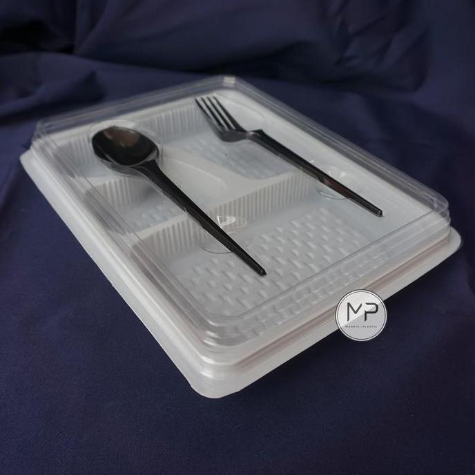 Mika Box Bento 4 Sekat PREMIUM FULL + Sendok Garpu SET 4 COKLAT PUTIH grosir