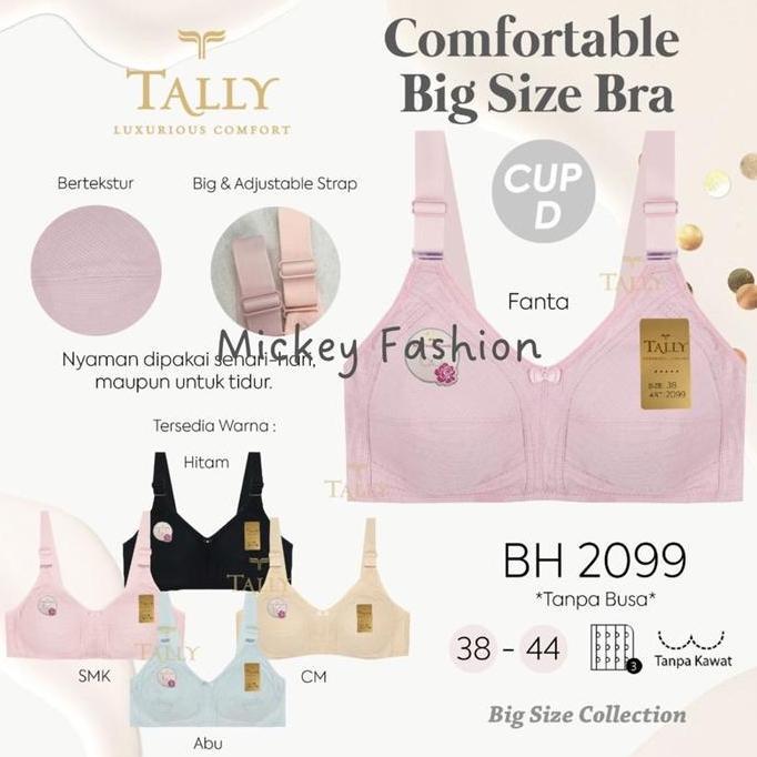 2pcs Bra Tally 2099 Kait 3 Tanpa Kawat Tanpa Busa Cup D-E Jumbo
