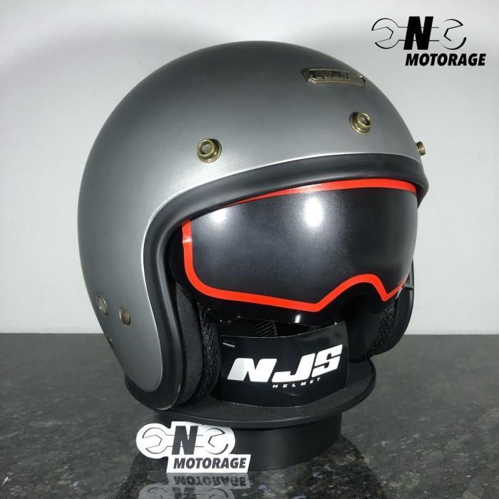 Helm Motor Njs Nx-2 Half Face Retro - Silver Doff Original Dan Terpercaya
