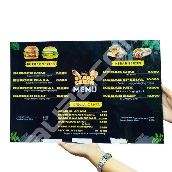 PAPAN AKRILIK dan STIKER, PAPAN MENU, AKRILIK CUSTOM, TULISAN AKRILIK FREE DESAIN ( A152 )