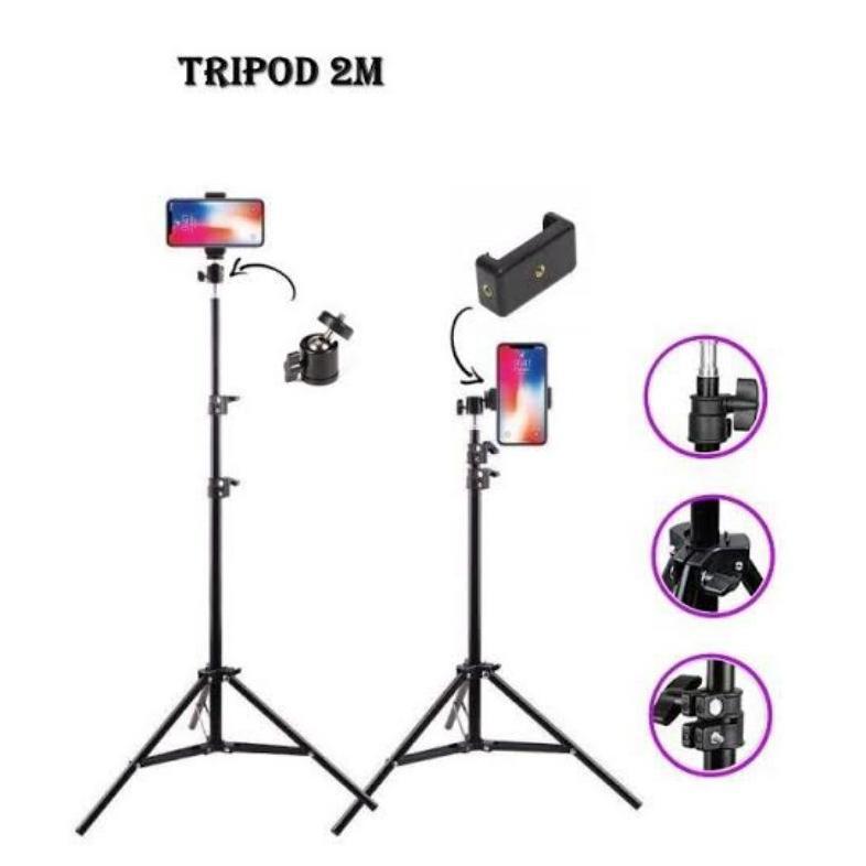 new deals tripod 2,1 meter besi tripod ringlight hp kamera lengkap holder hp